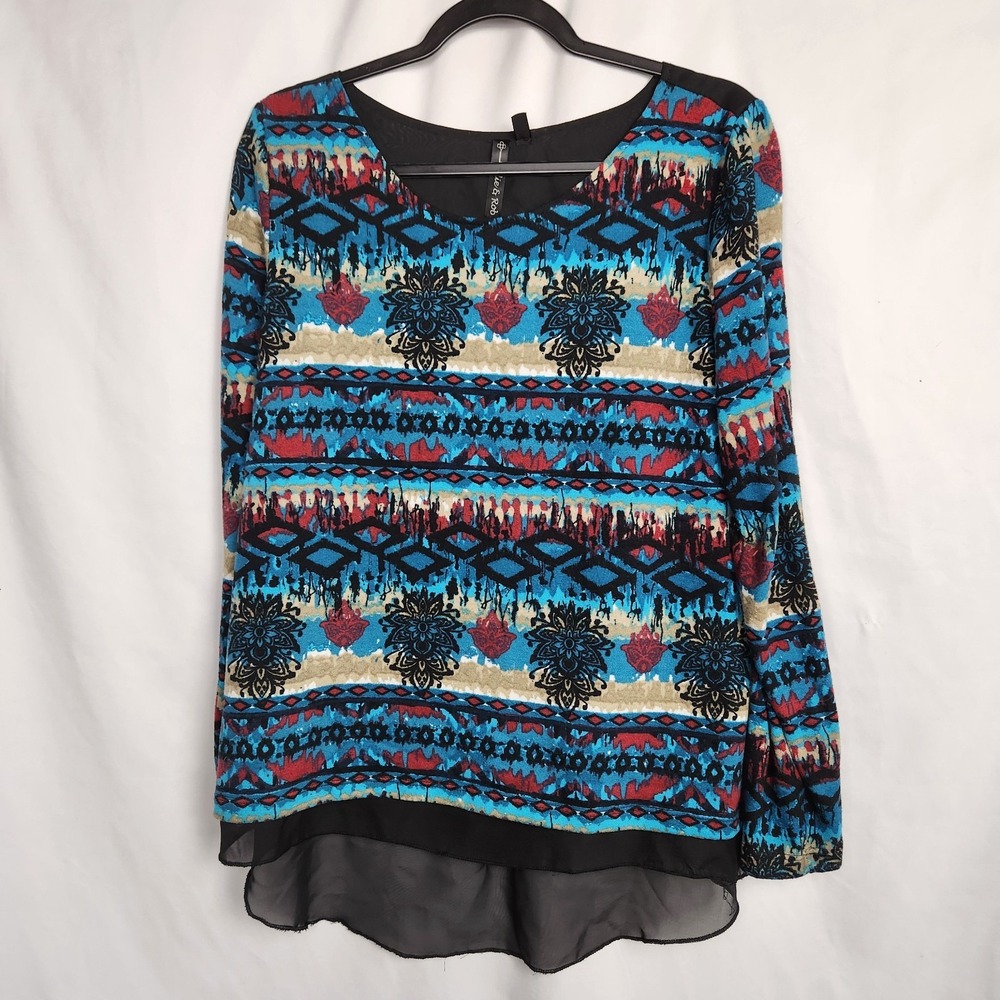 Allie & Rob Hi-Lo Tunic Long‎ Sleeve Multicolor Size Small Flowy with Back Panel